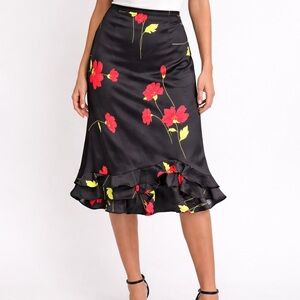 Black Floral Ruffle-Hem Skirt